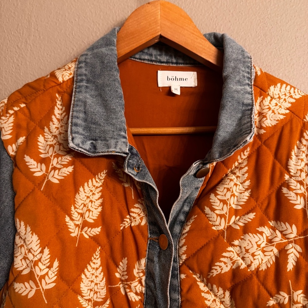 Bohme Leaf Patterned Jacket With Denim Sleeves - image 5